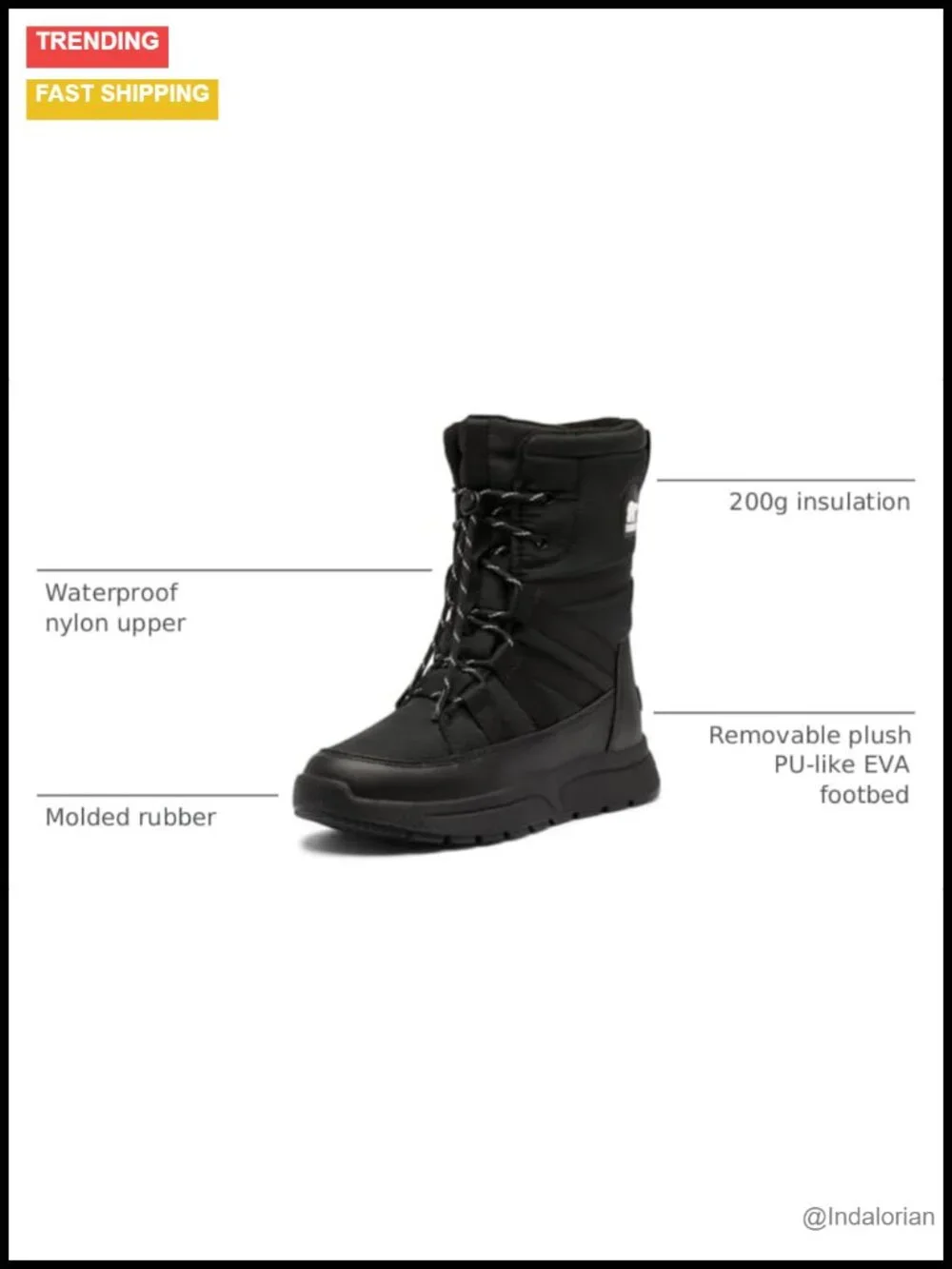Waterproof Winter Snow Boot with 200g Insulation